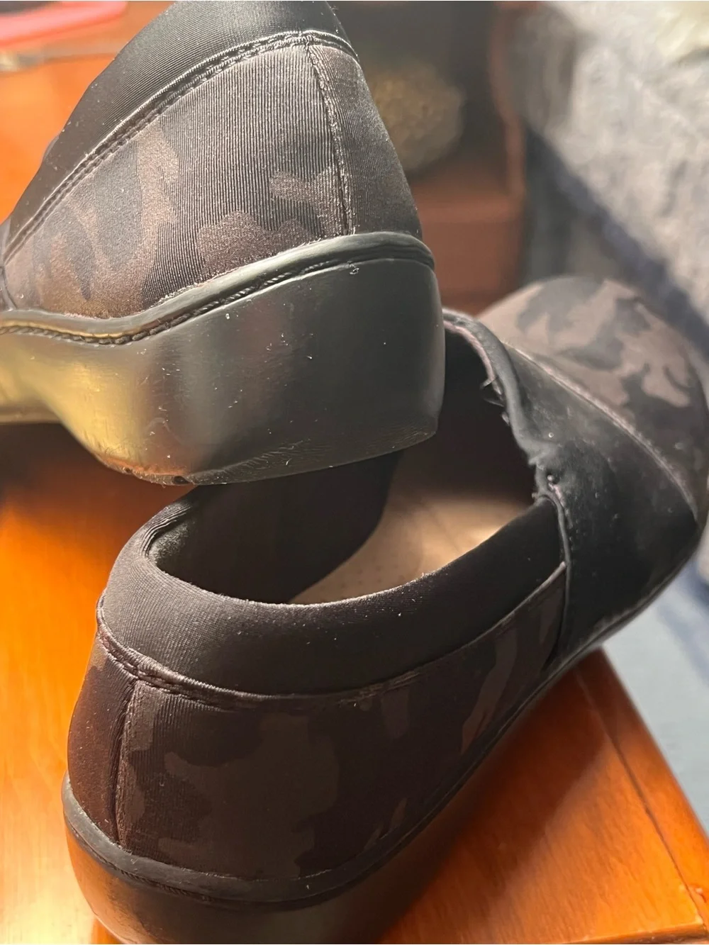 Clarks Black Camo-Pattern Slip-On Flats